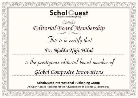 حصلت الدكتورة نهلة ناجي هلال التدريسي في قسم هندسة السدود والموارد المائية على شهادة عضوية