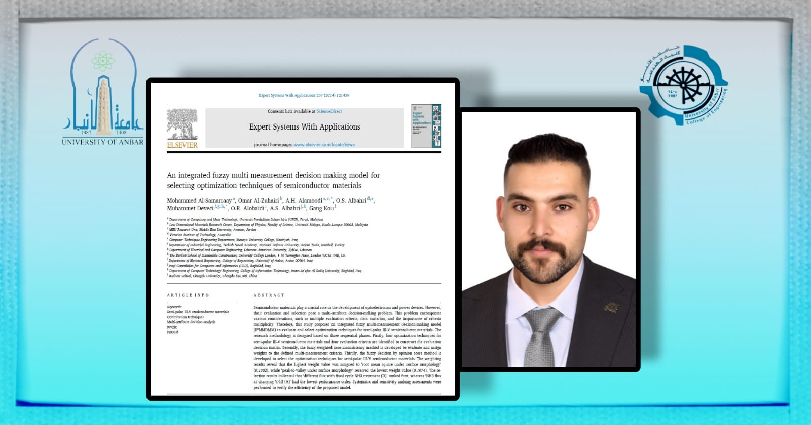  Researcher from the College of Engineering - Anbar University publishes scientific research in a journal classified within the Clarivate and Scopus databases