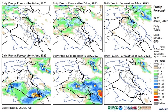Weather forecast and places of runoff events in the upper Euphrates basin and the western region by satellite