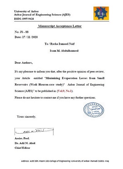 An acceptance letter for the sixth manuscript for publication